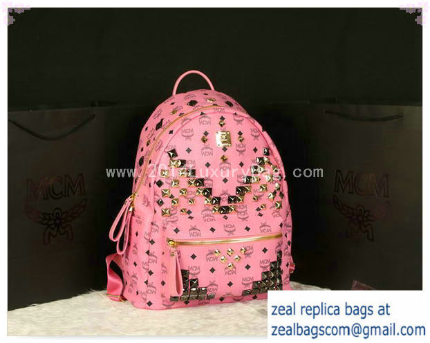 High Quality Replica MCM Stark Backpack Jumbo in Calf Leather 8100 Pink - Click Image to Close